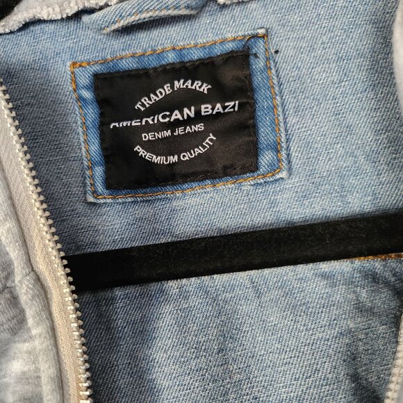 American Bazi cropped Jean Jacket with Sweatshirt trim and Hoodie - M - Picture 3 of 7